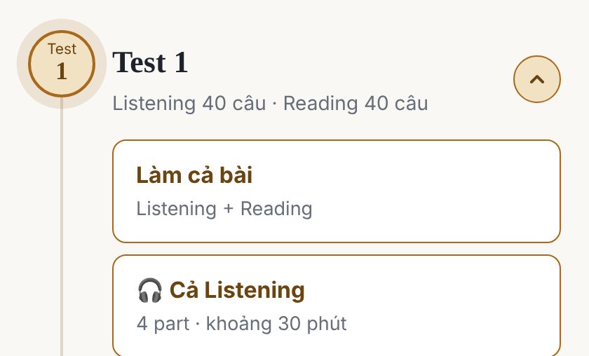 Danh sách bài trong một test