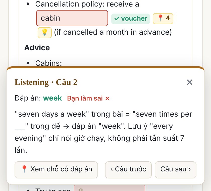Bảng giải thích tiếng Việt cho một câu