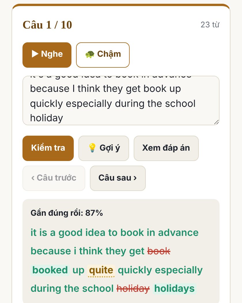 Chép chính tả: web chấm từng từ đúng, sai, thiếu